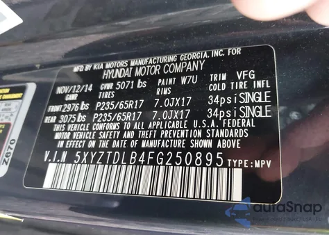 2015 Hyundai Santa Fe Sport 2.4L из США, поврежденный, VIN 5XYZTDLB4FG250895